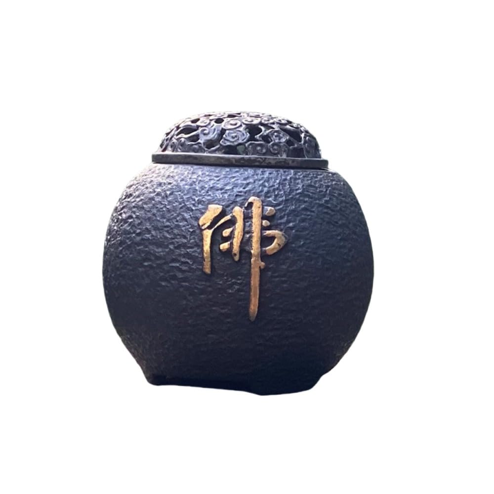 Cast Iron Incense Burner Petal Black Buddha Lotus Design 3.3x3.5in Japan