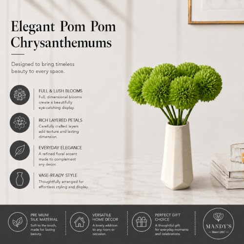 Image of Mandy's 12pcs Artificial Green Ball Chrysanthemum Flowers