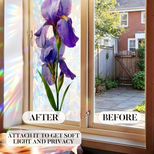 Image of Purple Iris Holographic Window Film 17.32x39.37in Botanical Cling