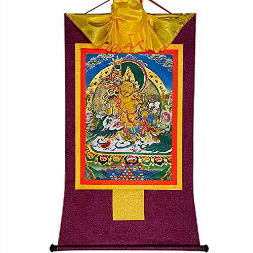GBASDXU Budismo tibetano Thangka, Tapiz budista, thangka tibetano, buda, Vaisravana (Dios de la riqueza), arte de pintura Thangka, brocado, tapiz de Buda con pergamino