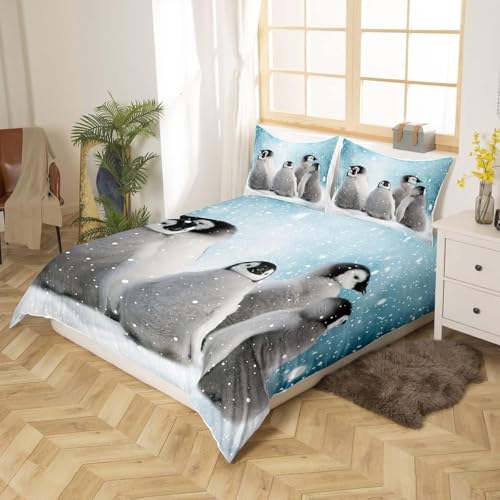 Homemissing King Penguin Comforter Cover Set Cute Penguin Duvet Cover Fun Animals Bedding Set Children Adult Cute Animal Pattern Wool Super Soft Bedroom Decoration - Image 3