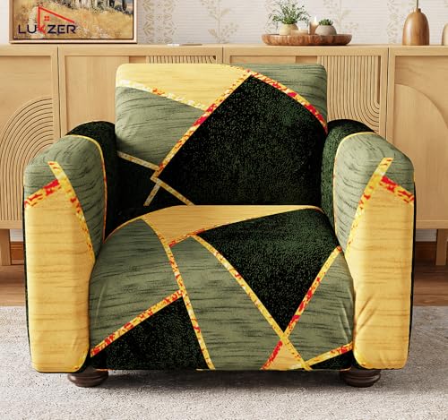 Image of Lukzer 1 Seater Sofa Cover - Dark Green Prism | 360 Fully Covered Anti-Slip Washable Couch Cover Protecter | 140 GSM Stretch Fit Polyester + Spandex Slipcover (90-140cm /SC-035-01)