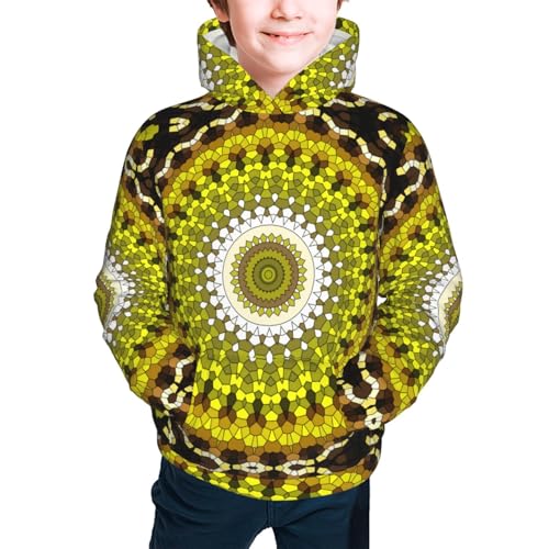 Yellow Mandala Kid Hoodies Boys Sweatshirts Girls Pullover with Pocket3
