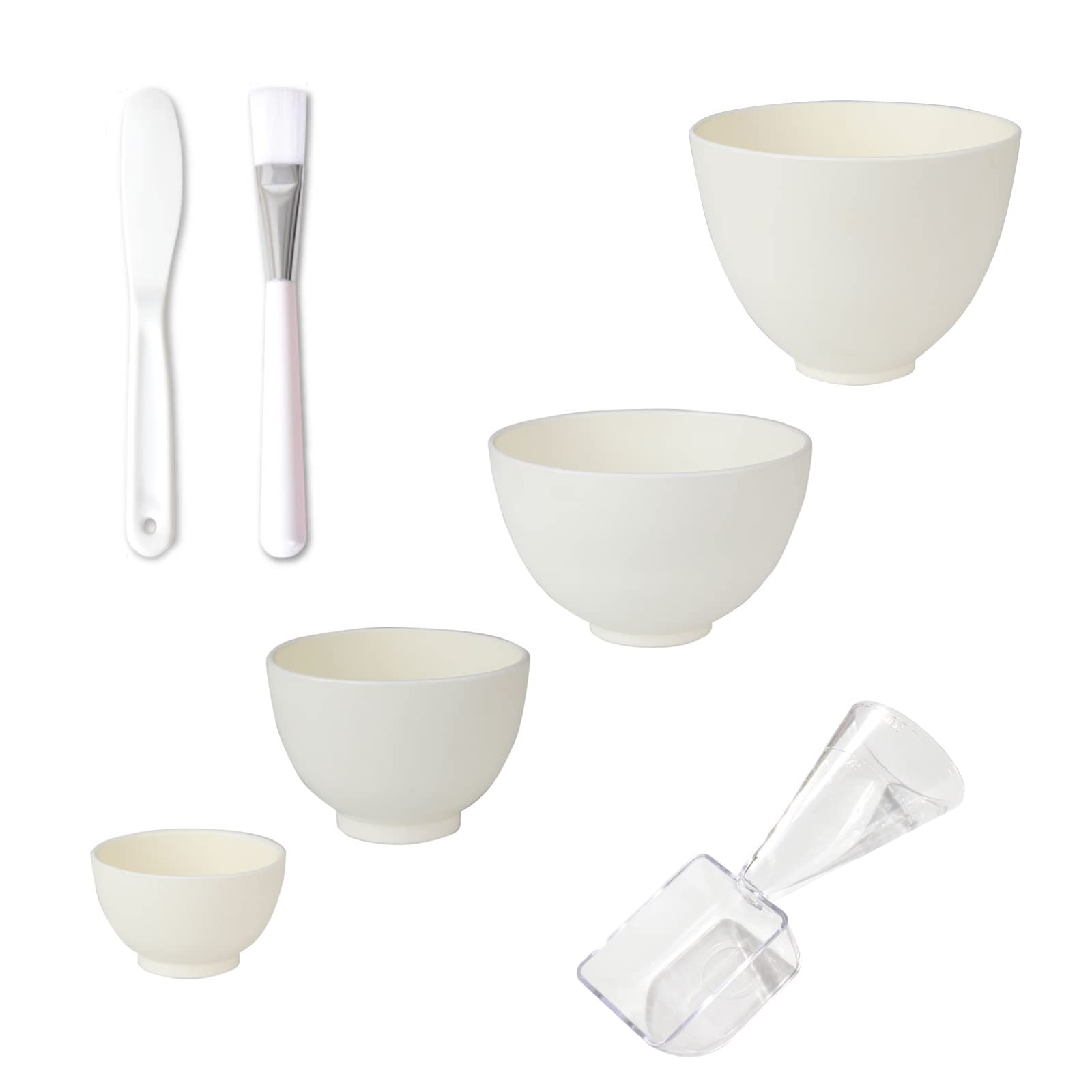 Silikon-Gesichtsmaske Rührschüssel Set, Weiß DIY Gesichtsmaske Pinsel Rühr-Set mit Gesichtsmaske Schüssel Spachtel Messlöffel Elitzia ET1182 (7 In 1)