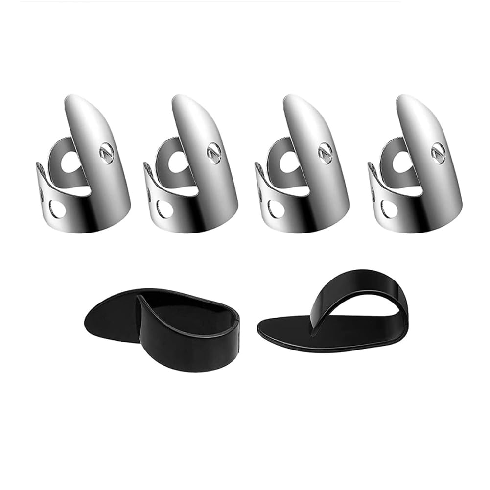 6Pcs Metal Guitar Finger and Thumb Picks Adjustable Fingers Thumbs Pick Instrument Picking Accessories for Bass Ukulele Banjos Electric Guitars(Silver+Black)