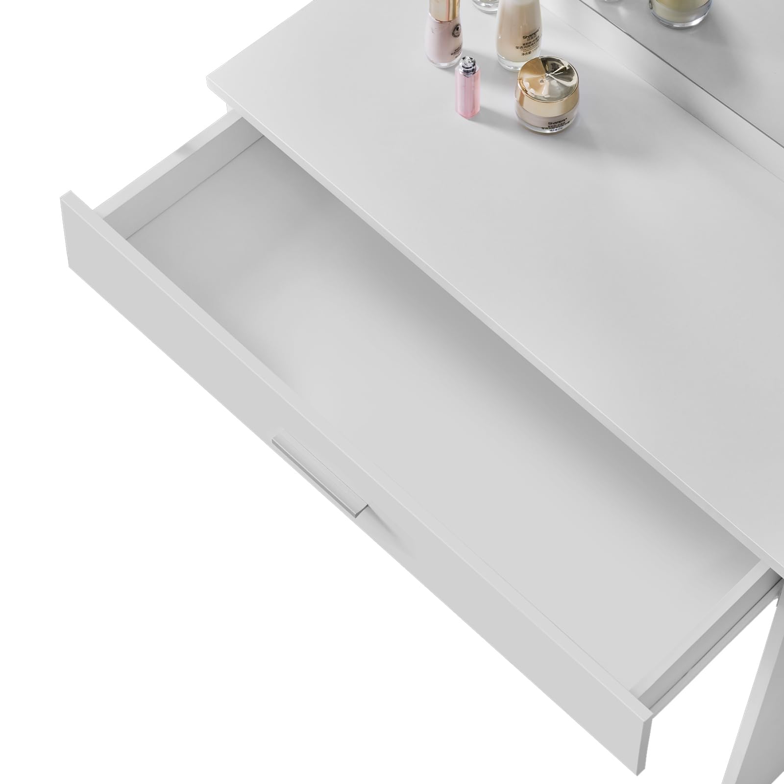 LEMROE Toeletta bianca con 1 grande cassetto e sgabello, tavolo da trucco con luci LED Hollywood, mobili per la casa e la camera da letto (bianco, 1 cassetto)