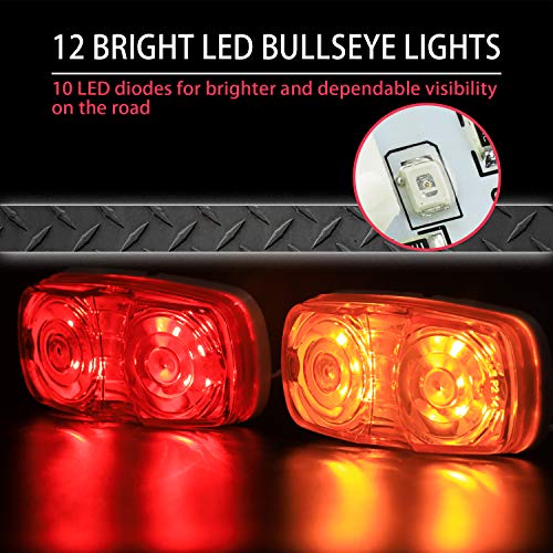 Wellmax Led Trailer Marker Lights, 6 Red And 6 Amber Combination Bullseye Lights, Rear And Side Exterior Clearance Surface And Sleeper Panel Mount, 12V Universal Fit #TOP1