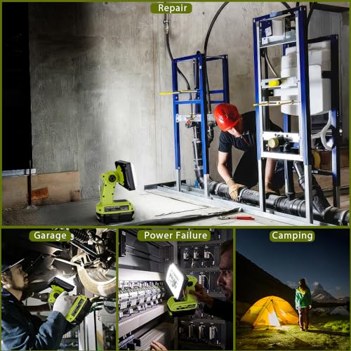 Image of Choerinton Work Light Compatible with Ryobi 18V Battery, 18W Light Cordless Portable Jobsite with USB Charging Port, 20000LM Outdoor Rechargeable LED Floodlight for Car Repair, Camping, Hiking