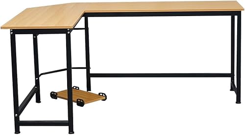 Miniatura 6 de Goujxcy Escritorio esquinero moderno en forma de L, escritorio de oficina en casa, escritorio para juegos, computadora portátil, estación de trabajo