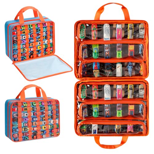 Meetikar Toy Car Carrying Bag Compatible with Monster Jam Trucks Toy Cars Transport Case fit for 1:64 Scale Monster Truck Toy Cars Organizer Storage for Hot Wheels Matchbox Cars (Blue)