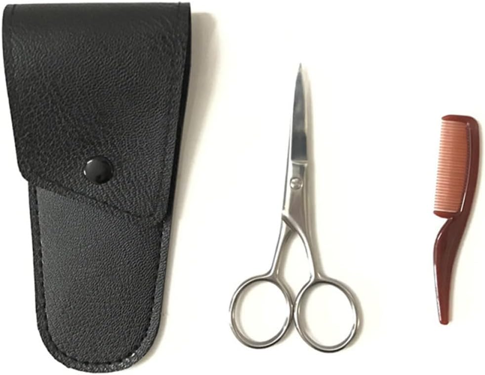 FUOYLOO Stainless Steel Eyebrow Scissors and Beard Shears 2pcs Set Black for Men and Women Facial Hair Trimming and Mustache Grooming