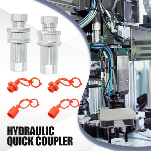 Image of SYOWADA 2Pcs 3 /8 inch Ag Hydraulic Quick Connect Tractor Couplers with Dust Caps, ISO 5675 Agricultural Quick Disconnect Coupling