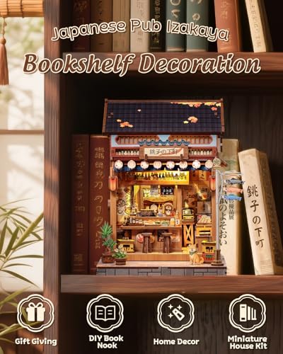 Image of CUTEBEE Book Nook Kit for Adults - Japanese Izakaya Miniature Doll House, 3D Wooden Puzzle, Booknook Book Shelf Decor Creative Gift Idea (Choshi no Shitamachi)