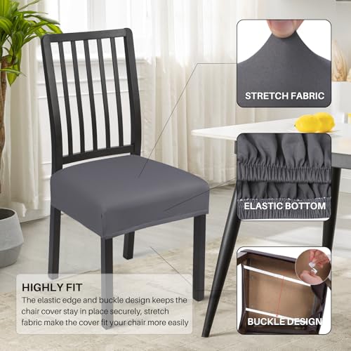 Image of SearchI Dining Chair Seat Covers Set of 4, Stretch Removable Chair Covers for Dining Chairs, Kitchen Chair Covers Protector(Pure Grey)