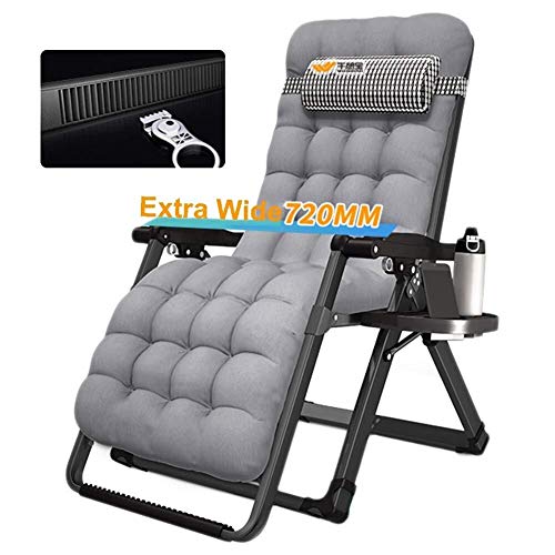 DQCHAIR Zero-gravity Recliner Patio Garden Lounger for Heavy Duty People Folding Portable Reclining Lawn Chairs with Pillow and Cup Holder Cushions (Color : Gray)