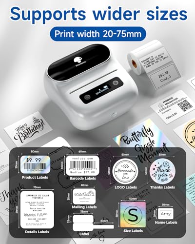 Image of Phomemo M220 Label Maker, New Flagship 3.14 Inch Bluetooth Portable Thermal Label Printer for Barcode, Address, Labeling, Mailing, File Folder, Easy to Use, Support Phone&PC | for Barcode, Address, Labeling, Mailing, File Folder, Easy to Use, Support Phone&PC