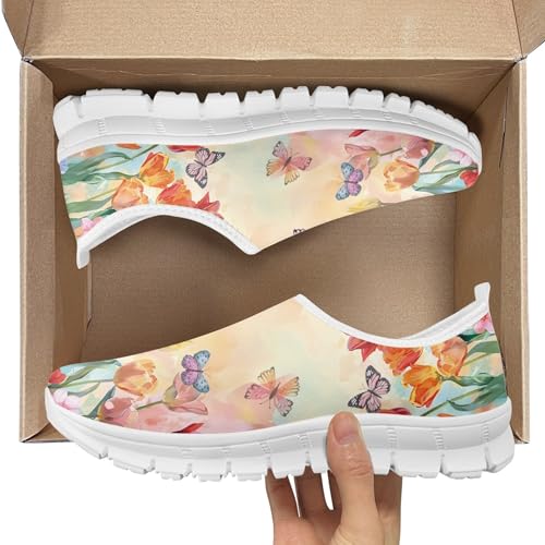 Image of Hummingbird Floral Print Lightweight Walking Shoes for Women Mesh Casual Sneakers Size 5-10.5