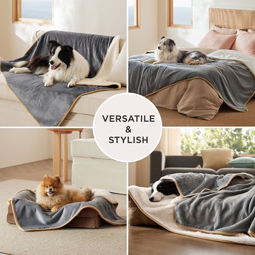 Bedsure Waterproof Dog Blankets for Small Dogs - Small Cat Blanket Washable for Couch Protection, Sherpa Fleece Puppy Blanket, Soft Plush Reversible Throw Furniture Protector, 25"X35", Grey - Image 6