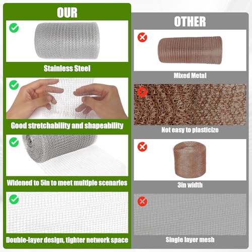 Image of 5 inch x 100 Ft Stainless Steel Mesh Roll, Steel Wool Mesh for DIY Sealing