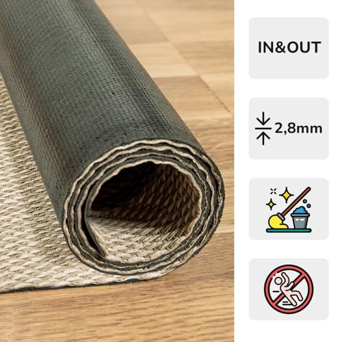Tapis vinyle tressé haut de gamme marron au design géométrique - 7