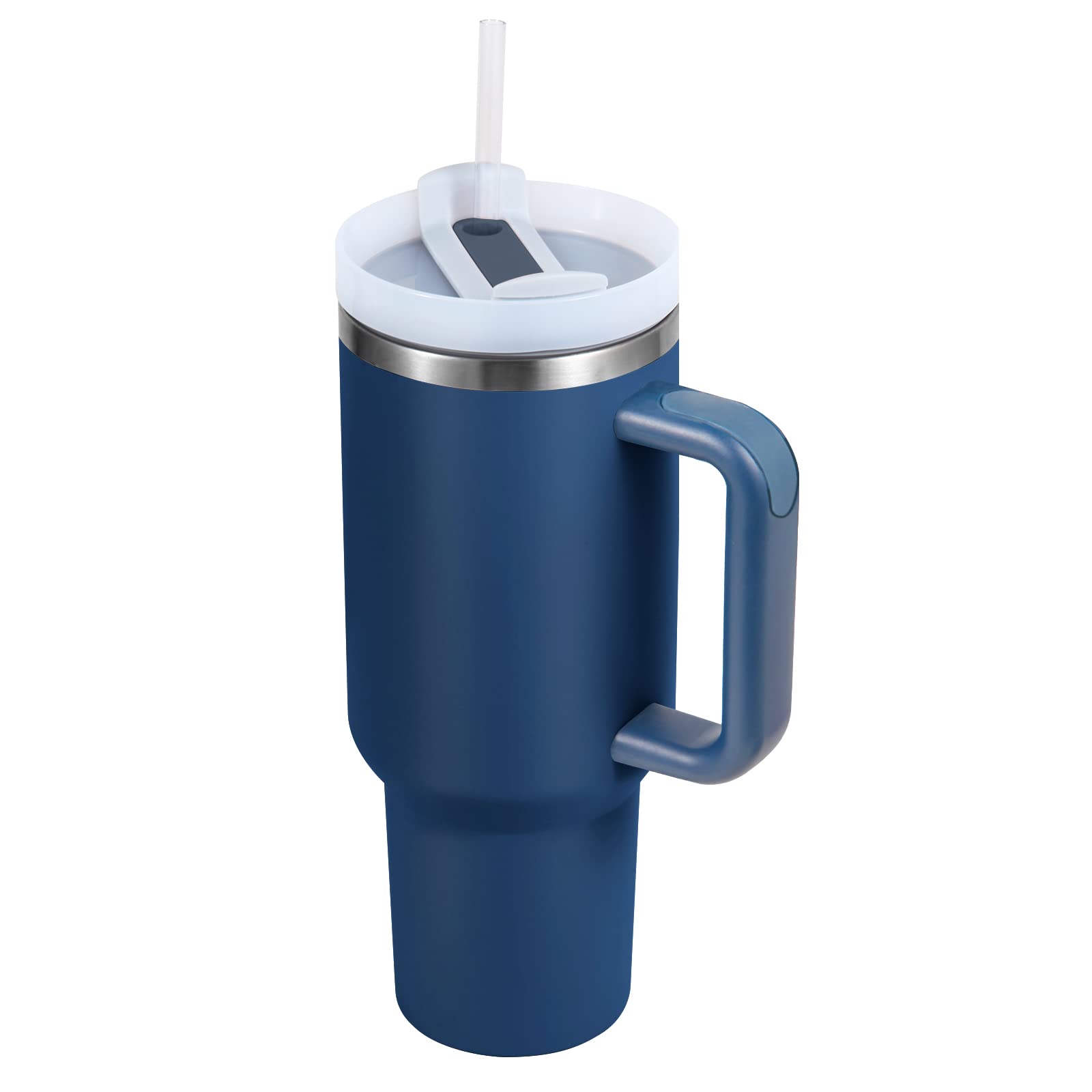 Vaso de acero inoxidable aislado con asa y tapa con pajita, taza de viaje reutilizable para bebidas frías, perfecta para café helado en casa o sobre la marcha