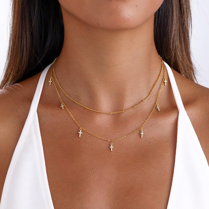 Layered Necklaces For Women,Dainty Gold Plated Necklace Stack Prom Layering Necklaces For Women Trendy Chain Cross Choker Necklace Set Fashion Accessories - Image 7