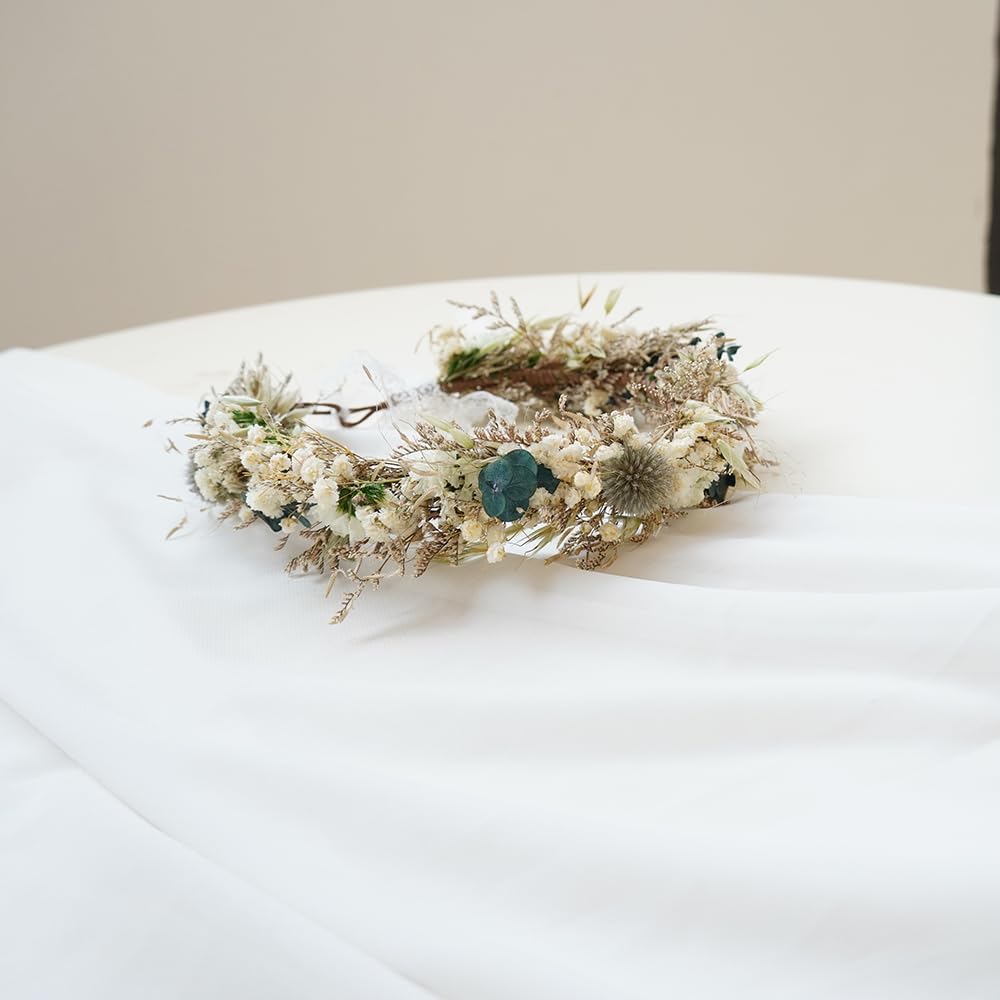 Wedding Dried Flower Crown/Boho Bride Crown/Head Wreath Made of Dried Flower/Flower Girl Crown (Bridal Set)