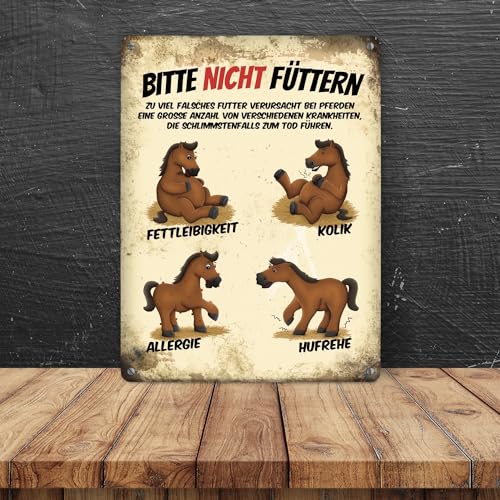 Metallschild mit Pferde Motiv und Spruch: Bitte nicht füttern
