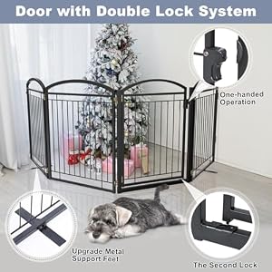 Full Metal Freestanding Dog Gates with Door,Foldable Pet Fences Indoor & Outdoor for Puppy,Extra Wide Free Standing Metal Wire Tall Dog Gate for House,Doorways,Stairs,Porch,Decks,Yard(4 Panels Black) Full Metal Freestanding Dog Gates with Door,Foldable Pet Fences Indoor & Outdoor for Puppy,Extra Wide Free Standing Metal Wire Tall Dog Gate for House,Doorways,Stairs,Porch,Decks,Yard(4 Panels Black)