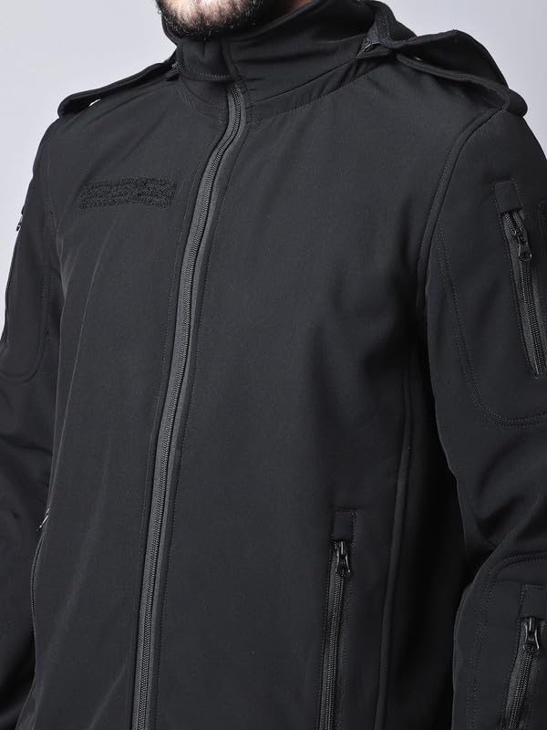 Image of MOUNTMILLER Men's 12 Zipper Softshell Hooded Tactical Jacket | Water-Repellent, Multi-Pocket, Abrasion-Resistant - Perfect for Outdoor Activities, Hiking, and Trekking