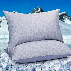 HOMFINE Cooling Pillowcases for Hot Sleepers King Size Set of 2, Blue | Dual-sided mica nylon cool, Hidden Zipper, Q-Max 0.439 instant cool, Breathable for night sweats, Machine washable