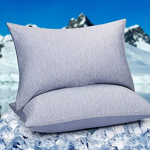HOMFINE Cooling Pillowcases King Size - Double Side Q-Max 0.439 Cooling Fiber for Pillow Protector, Breathable Cold Pillow Cover for Hot Sleeper Night Sweat, Hidden Zipper, 2 Pack (20"x36", Blue) by HOMFINE - Used condition - US$13.92