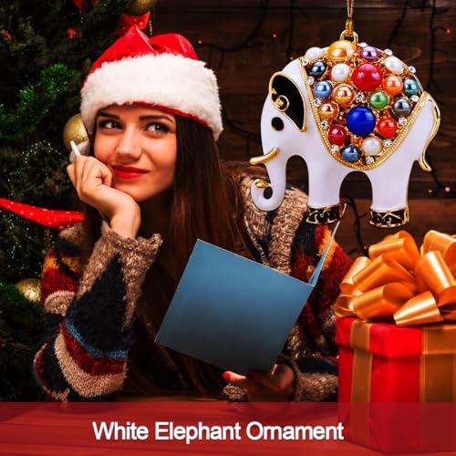 White Elephant Ornament, Metal Elephants with Rhinestone, Funny Christmas Ornaments, Small Cute Christmas Ornaments for Kids, Elephant Gifts for Women — view 2