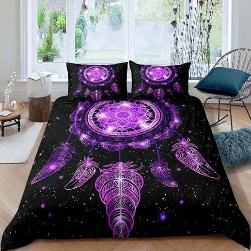 Housse de couette double attrape-rêves violette en microfibre avec imprimé galactique