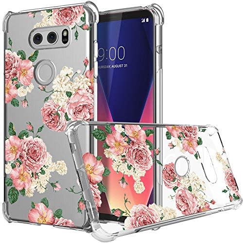 Ueokeird for LG V30 Case, for LG V30 Plus Case with Flowers, Slim Shockproof Clear Floral Pattern Soft Flexible TPU Back Phone Protective Cover for LG V30/V30 Plus/for LG V35/V35 ThinQ (Pink Flower)