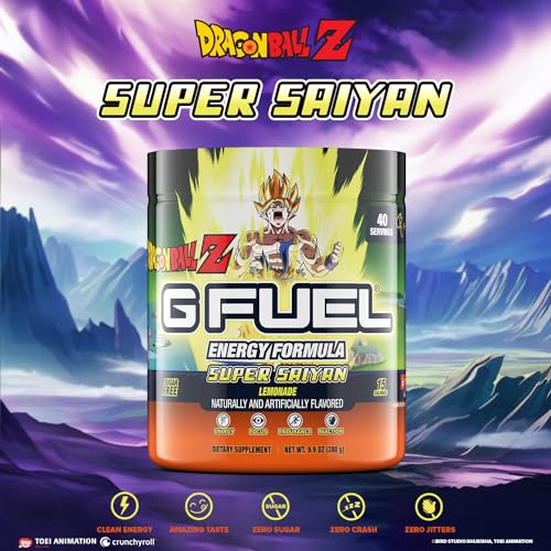 Image of G Fuel Dragon Ball Z Energy Drink Powder, Pre Workout Caffeine Mix for Gaming, Sugar Free Focus Amino, Vitamin + Antioxidants, 9.9oz (Lemonade, 40 Servings)