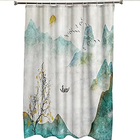 Shower Curtain Waterproof Polyester - Classical Watercolor Landscape Print Washable Bath Curtain 12 Hooks 120 X 180Cm, Wetroom Bathroom Decor Toilet Privacy Partition Curtain, As Shown,48*72Inch Cover