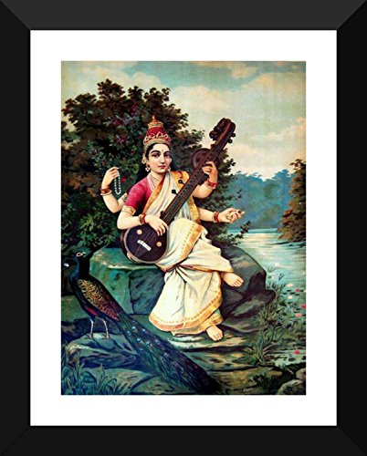 Image of Tallenge - Saraswati - Raja Ravi Varma Mythology Collection - Small Poster Paper - Framed (12 x 18 inches)