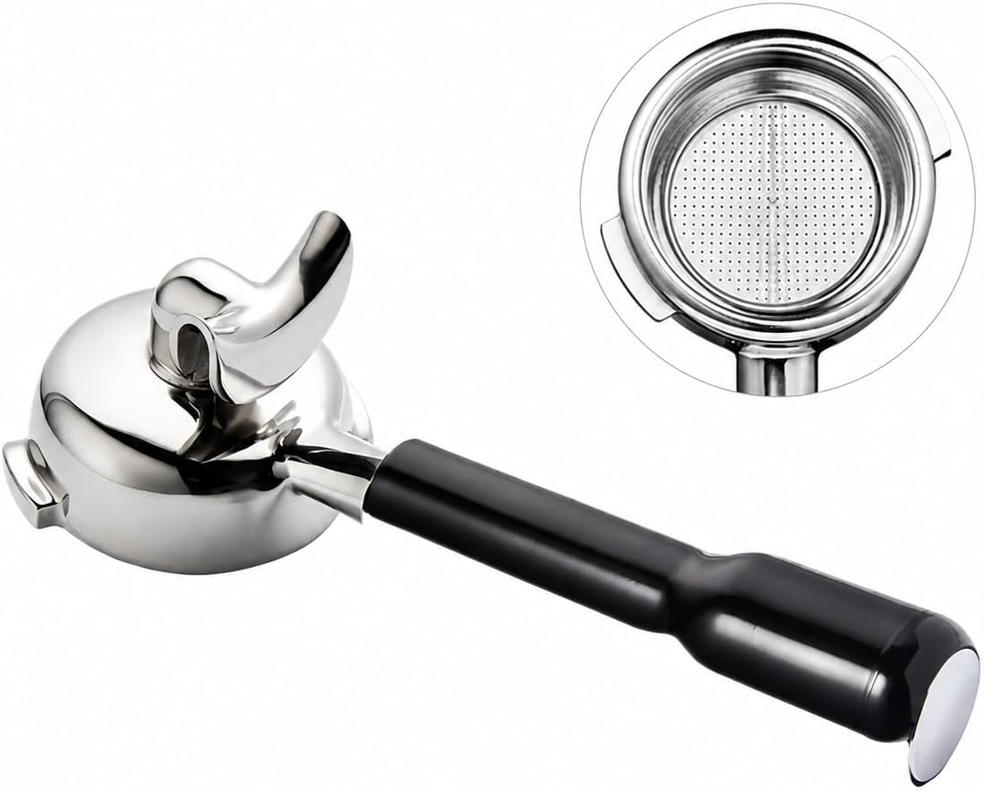 58 mm Siebträger ohne Boden Edelstahl Espresso Kaffeefilterhalter mit ABS-Griff für Barista Kaffeezubereitung