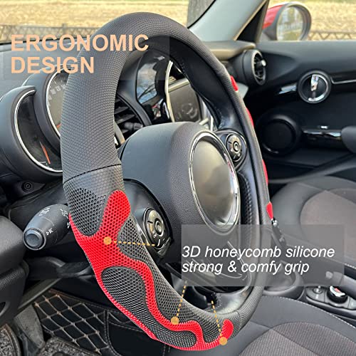 Pinctrot Large Size Comfy Grip Steering Wheel Cover, Anti-Slip Design, 15.5-15.75 Inch(Silicone Red) #TOP1