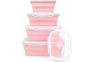 4 Pcs Silicone Collapsible Food Storage Containers Pink