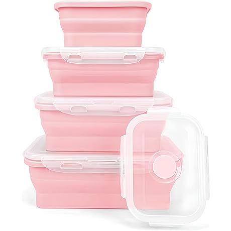 4 Pcs Silicone Collapsible Food Storage Containers Pink