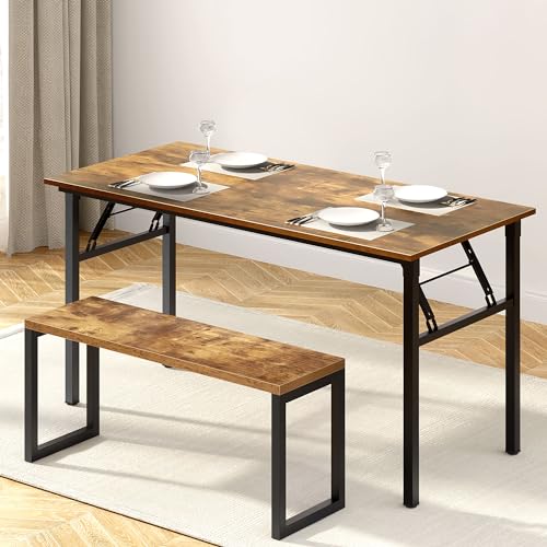 Image of Need Office Computer Desk 60 Inch Sturdy Folding Laptop Table Retro | Black Frame Writing Gaming Work Table /Foldable Home Office Desk /Sewing Table, No Assembly Required