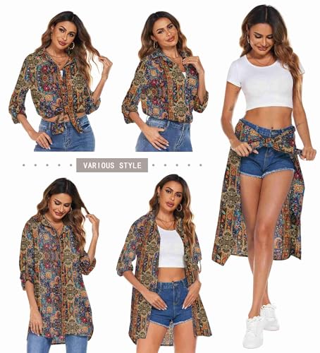 Image of HOTOUCH Women Boyfriend Shirts Button Down Long Sleeve Blouse Cuffed Sleeve Collared Shirt