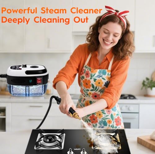 Image of Steam Cleaner, 2500W High Handheld Steam Cleaner, 1L Portable Car Steam Cleaner, 6 High Speeds Pressure Temperature Steam Cleaning Machine with 3 Brush Heads for Kitchen Home Car Cleaning(White)