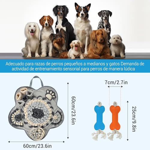 Kolamom Schnüffelteppich für Hunde, Schnüffelmatte mit 2 Knochen Spielzeug, Waschbar Futtermatte für Hunde Anti Stress Schnüffelmatte Spielteppich Für kleine & Große Hunde