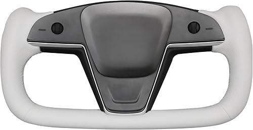 Miniatura 33 de MEWANT Funda para volante de cuero PU cosida a mano y fibra de carbono brillante para Tesla Yoke Modelo S Plaid 2021-2023 / Modelo X 2021-2023 11