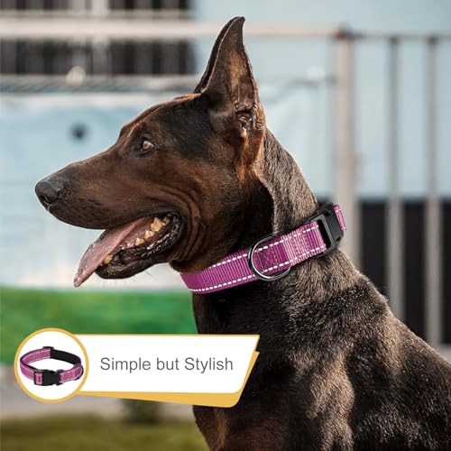 Image of HEELE Dog Collar, Reflective Dog Collar, Soft Neoprene Padded Breathable Nylon Pet Collar Adjustable for Medium Dogs, Magenta, M(13.38-20.47 inch)