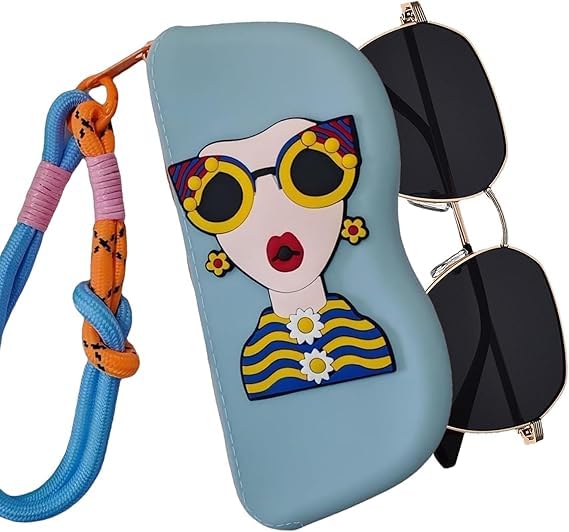 cute glasses pouch with wrist strap, zippered protective holder for sunglasses & eyewear, lightweight travel organizer,(sky)
