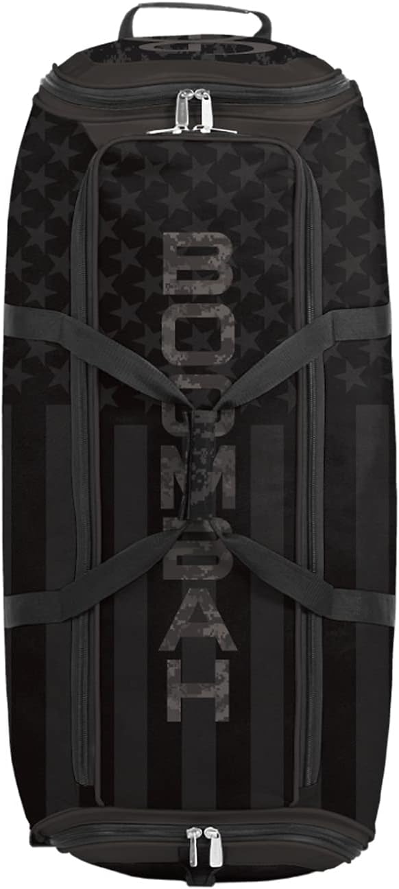 Boombah Brute Rolling Bat Bag 2.0-35" x 15" x 12-1/2" - USA Clandestine Black/Dark Charcoal - Holds 4 Bats and Room for Gear - Wheeled Bag